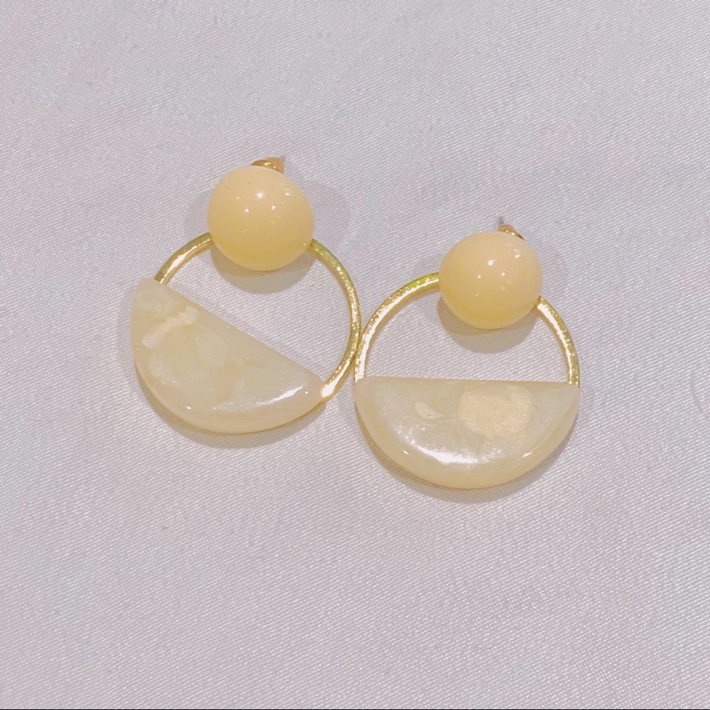 Beige Marble Gold Drop Earrings
